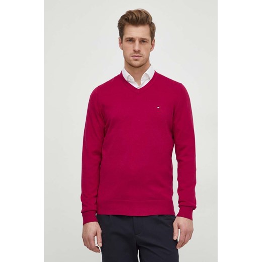 Tommy Hilfiger sweter bawełniany kolor bordowy lekki MW0MW32022 ze sklepu ANSWEAR.com w kategorii Swetry męskie - zdjęcie 166625253