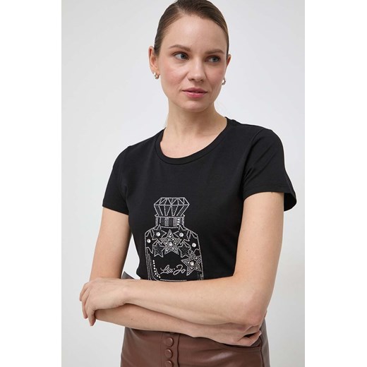 Liu Jo t-shirt bawełniany damski kolor czarny ze sklepu ANSWEAR.com w kategorii Bluzki damskie - zdjęcie 166625663