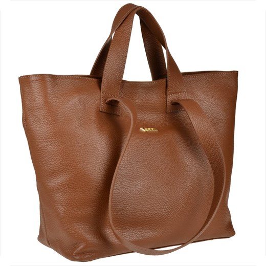Vezze torba skórzana shopper bag  brąz  camel złote okucia na ze sklepu melon.pl w kategorii Torby Shopper bag - zdjęcie 166637613