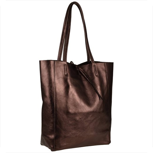 Torebka skórzana lekka shopper brąz czekolada metaliczny ze sklepu melon.pl w kategorii Torby Shopper bag - zdjęcie 166637891