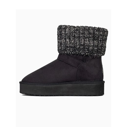 Śniegowce damskie Island Boot czarne na płaskiej podeszwie bez zapięcia casual 