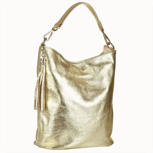 Lekka skórzana torebka shopper bag złota l ze sklepu melon.pl w kategorii Torby Shopper bag - zdjęcie 166658421