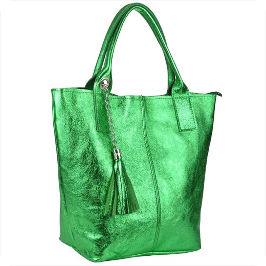 Torba worek w kolorze zielonym metalicznym ze skóry naturalnej ze sklepu melon.pl w kategorii Torby Shopper bag - zdjęcie 166658502