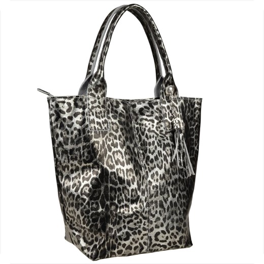 Torba worek skóra naturalna panterka srebrno szara metalik borse in ze sklepu melon.pl w kategorii Torby Shopper bag - zdjęcie 166658763