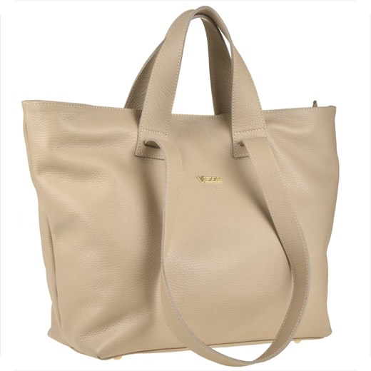 Vezze torba skórzana shopper bag beżowa złote okucia na ramię i ze sklepu melon.pl w kategorii Torby Shopper bag - zdjęcie 166659071