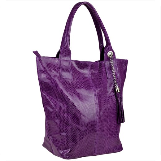 Fioletowa torebka shopper skórzana z połyskiem xl ze sklepu melon.pl w kategorii Torby Shopper bag - zdjęcie 166659231