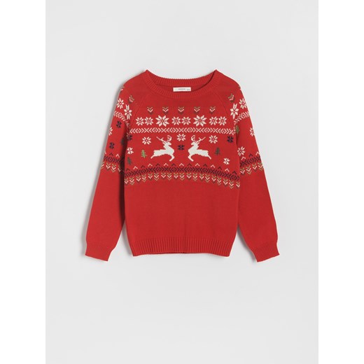 Reserved - Sweter ze świątecznym motywem - czerwony Reserved 152 (11 lat) Reserved