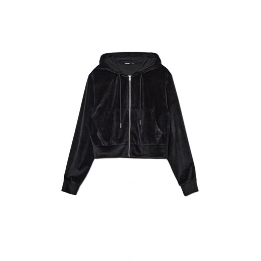 Cropp - Czarna rozpinana bluza z kapturem - czarny ze sklepu Cropp w kategorii Bluzy damskie - zdjęcie 166661553