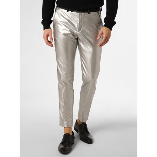 Finshley & Harding London Męskie spodnie od garnituru modułowego Mężczyźni Slim Fit srebrny jednolity ze sklepu vangraaf w kategorii Spodnie męskie - zdjęcie 166663961