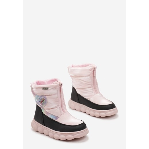 Różowe Śniegowce z Pikowaniem na Grubej Podeszwie z Ozdobnym Przeszyciem w 23 wyprzedaż born2be.pl