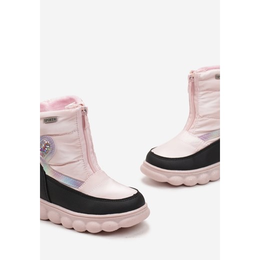 Różowe Śniegowce z Pikowaniem na Grubej Podeszwie z Ozdobnym Przeszyciem w 23 okazja born2be.pl