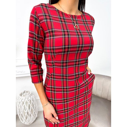 Czerwona Sukienka w Kratę Modnakiecka.pl 44 ModnaKiecka.pl