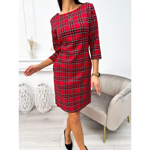 Czerwona Sukienka w Kratę Modnakiecka.pl 42 ModnaKiecka.pl