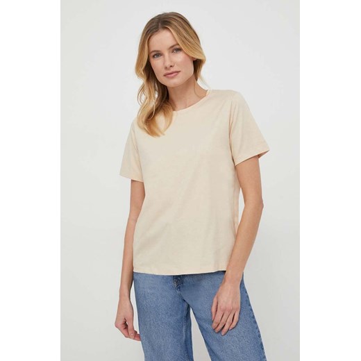 Calvin Klein t-shirt bawełniany damski kolor beżowy ze sklepu ANSWEAR.com w kategorii Bluzki damskie - zdjęcie 166682434