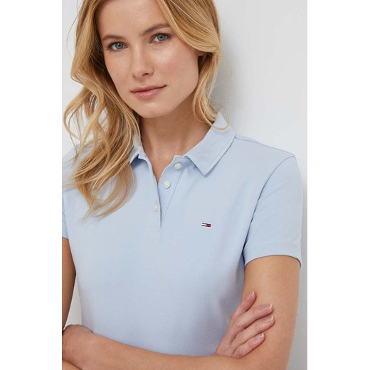 Bluzka damska Tommy Jeans z krótkimi rękawami niebieska bawełniana 