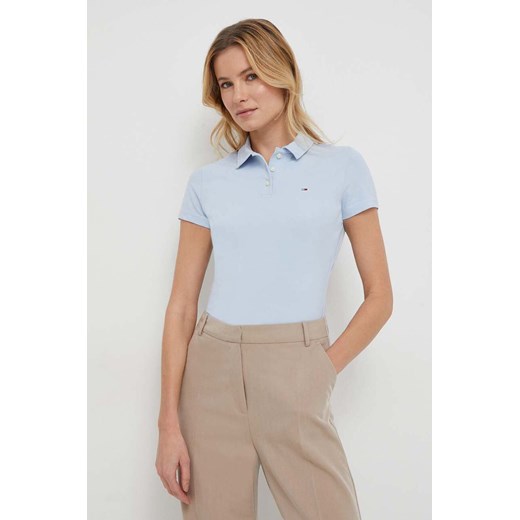 Bluzka damska Tommy Jeans z krótkimi rękawami niebieska bawełniana 