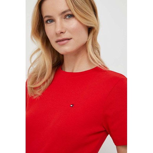 Tommy Hilfiger t-shirt bawełniany damski kolor czerwony WW0WW40587 ze sklepu ANSWEAR.com w kategorii Bluzki damskie - zdjęcie 166682764