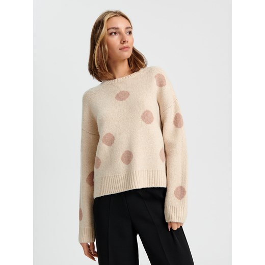 Sweter damski Sinsay beżowy z okrągłym dekoltem