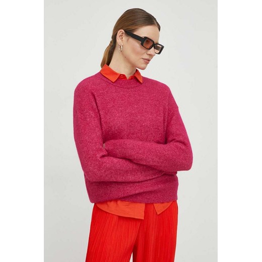 Samsoe Samsoe sweter wełniany damski kolor różowy lekki ze sklepu PRM w kategorii Swetry damskie - zdjęcie 166690122