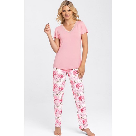 Romantyczna piżama damska z długimi spodniami Tiffany, Kolor różowy-wzór, Rozmiar M, Babella ze sklepu Primodo w kategorii Piżamy damskie - zdjęcie 166694942