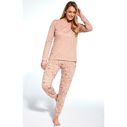 Bawełniana piżama damska 160/349 Smile, Kolor mocca-wzór, Rozmiar XXL, Cornette ze sklepu Primodo w kategorii Piżamy damskie - zdjęcie 166695063