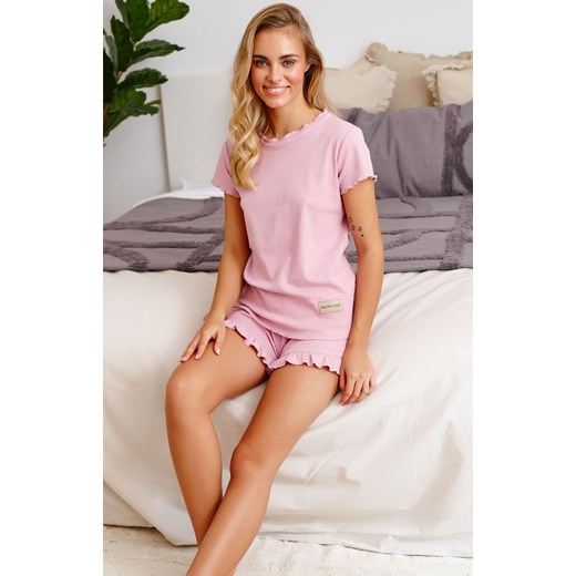 Doctor Nap Różowa piżama z prążkowanej klasycznej bawełny PM.4315.PAPAYA, Kolor różowy, Rozmiar L, Doctor Nap ze sklepu Primodo w kategorii Piżamy damskie - zdjęcie 166695414