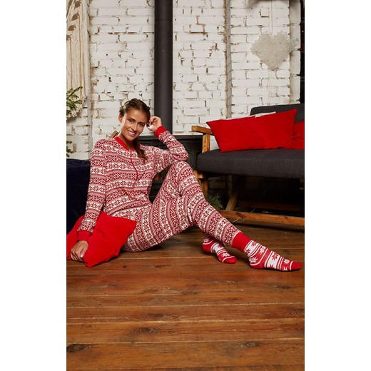 Kombinezon damski piżama jednoczęściowa w norweski wzór Alaska, Kolor czerwony-wzór, Rozmiar L, Italian Fashion ze sklepu Primodo w kategorii Piżamy damskie - zdjęcie 166696041