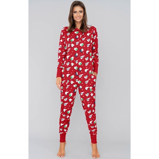 Świąteczna piżama jednoczęściowa kombinezon damski z długim rękawem Koda, Kolor czerwony-wzór, Rozmiar L, Italian Fashion ze sklepu Primodo w kategorii Piżamy damskie - zdjęcie 166696161
