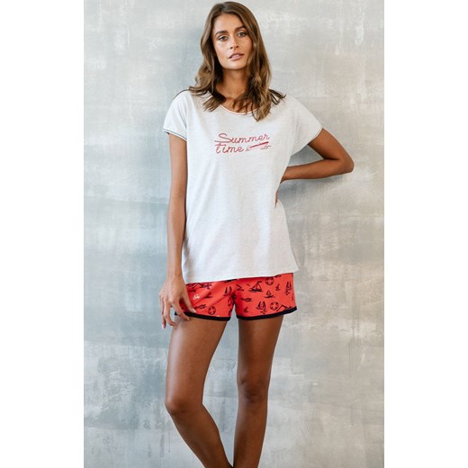 Piżama damska z krótkim rękawem i krótką nogawką Marina, Kolor szaro-czerwony, Italian Fashion L Primodo
