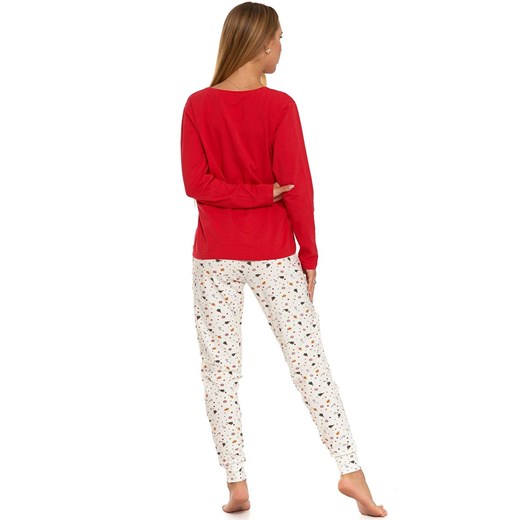 Bawełniana piżama damska świąteczna czerwona PDD5000-006, Kolor czerwono-ecru, Moraj XL Primodo