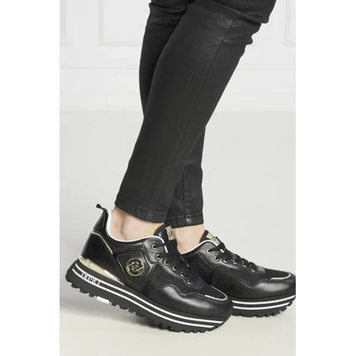 Buty sportowe damskie Liu Jo sneakersy na platformie czarne tkaninowe sznurowane 