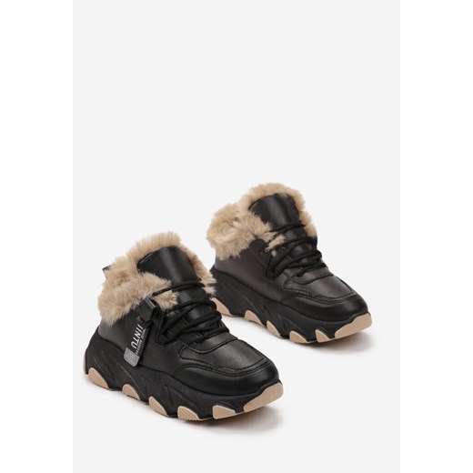 Czarne Sneakersy Przed Kostkę na Płaskiej Grubej Podeszwie z Ociepleniem ze Renee 37 wyprzedaż renee.pl