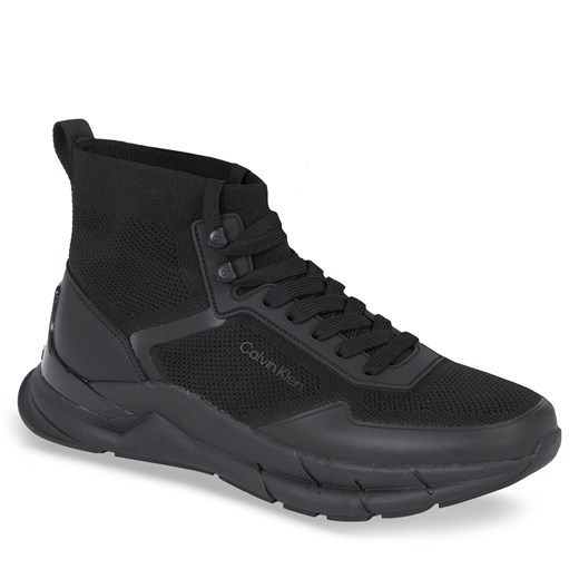 Sneakersy Calvin Klein High Top Lace Up Knit HM0HM01267 Triple Black 0GJ Calvin Klein 41 wyprzedaż eobuwie.pl