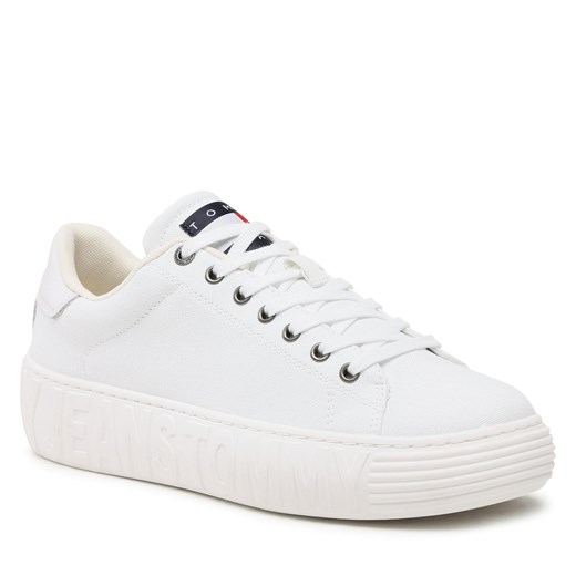 Sneakersy Tommy Jeans Canvas Outsole EM0EM01160 Biały ze sklepu eobuwie.pl w kategorii Trampki męskie - zdjęcie 166811814
