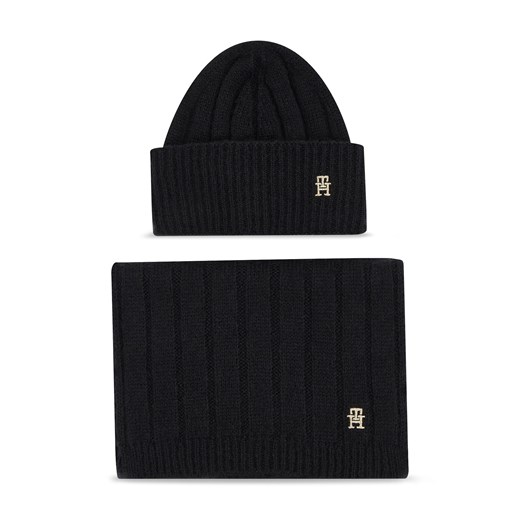 Zestaw Szalik i Czapka Tommy Hilfiger Th Timeless Beanie + Scarf AW0AW15367BDS Black BDS ze sklepu eobuwie.pl w kategorii Komplety czapka i szalik damskie - zdjęcie 166847944