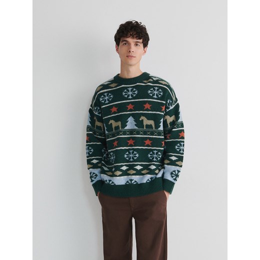 Reserved - Sweter ze świątecznym motywem - ciemnozielony Reserved L wyprzedaż Reserved