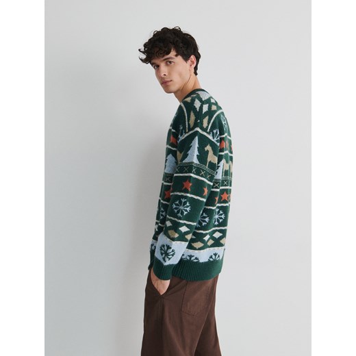 Reserved - Sweter ze świątecznym motywem - ciemnozielony Reserved XL wyprzedaż Reserved