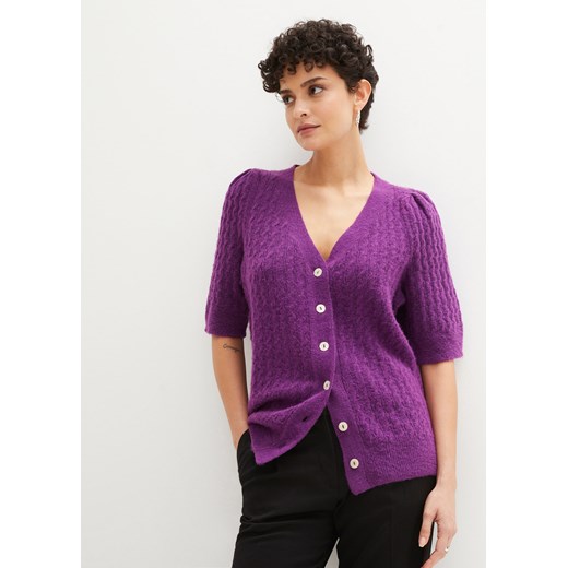 Sweter rozpinany, krótki rękaw 44/46 bonprix
