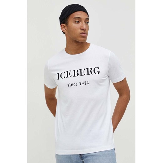 Iceberg t-shirt bawełniany męski kolor biały z nadrukiem ze sklepu ANSWEAR.com w kategorii T-shirty męskie - zdjęcie 166929463
