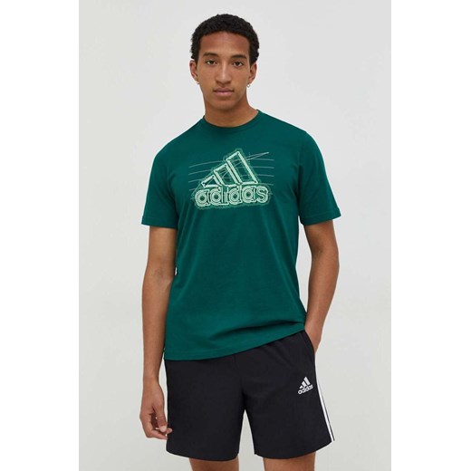 adidas t-shirt bawełniany męski kolor zielony z nadrukiem M ANSWEAR.com