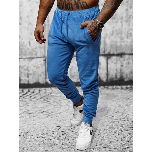 Spodnie dresowe męskie welurowe niebieskie OZONEE JS/8K1172/17 ze sklepu ozonee.pl w kategorii Spodnie męskie - zdjęcie 166935111