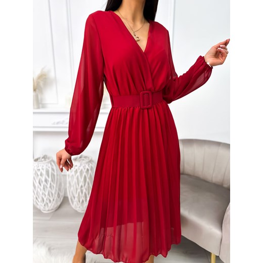 Czerwona Plisowana Sukienka z Paskiem ze sklepu ModnaKiecka.pl w kategorii Sukienki - zdjęcie 166938620
