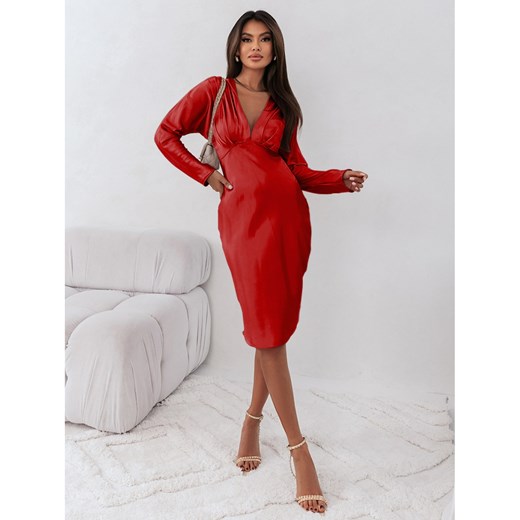 Modna satynowa sukienka midi TAHIRA - czerwona ze sklepu magmac.pl w kategorii Sukienki - zdjęcie 166940233