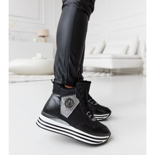 Czarne ocieplane sneakersy z brokatem Deleon ze sklepu gemre w kategorii Botki - zdjęcie 166946211