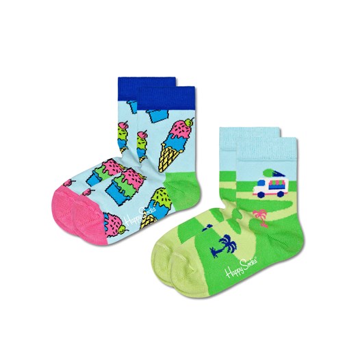 Zestaw 2 par wysokich skarpet dziecięcych Happy Socks KICE02-6000 Kolorowy Happy Socks 6Y promocyjna cena eobuwie.pl