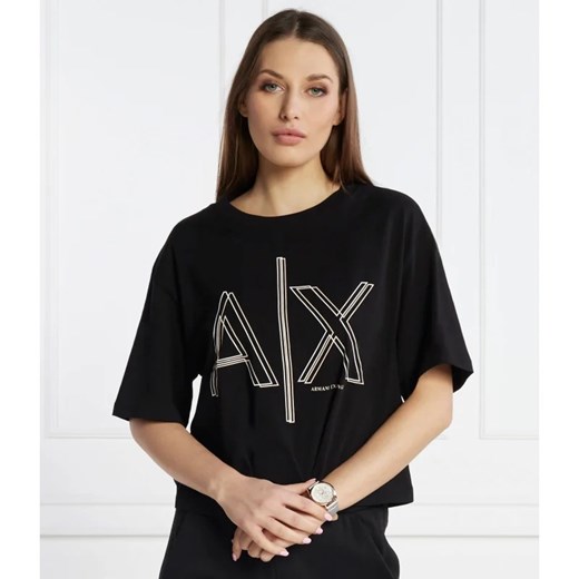 Bluzka damska Armani Exchange czarna na wiosnę z bawełny z okrągłym dekoltem 