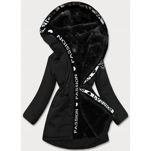 Damska kurtka z futrzaną podszewką czarna (B8115-1) ze sklepu goodlookin.pl w kategorii Parki damskie - zdjęcie 166975243