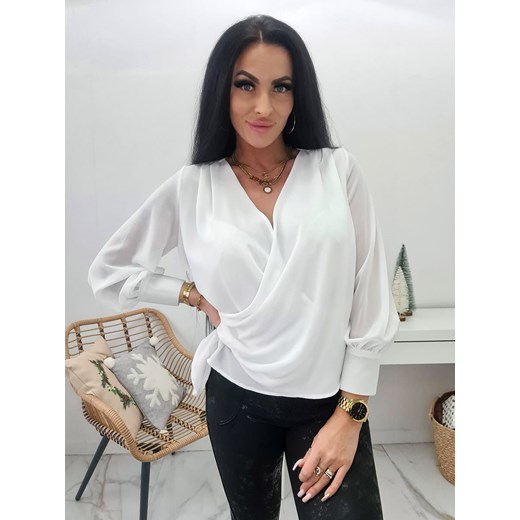 wizytowa damska bluzka koszula festival z wiązaniem - biała ze sklepu STYLOWO w kategorii Koszule damskie - zdjęcie 166975452
