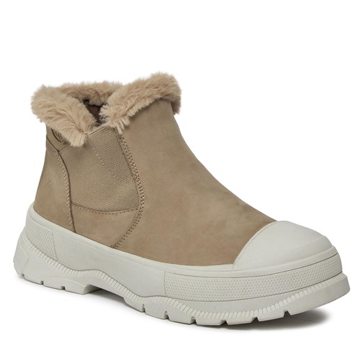 Botki Caprice z nubuku wiązane brązowe casual na platformie 