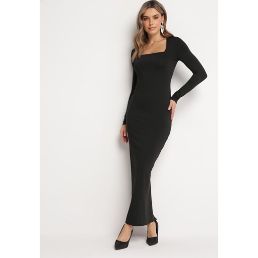 Czarna Dopasowana Sukienka Maxi z Długim Rękawem Esmeria ze sklepu Born2be Odzież w kategorii Sukienki - zdjęcie 166982960